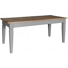 Stół marki Belldeco z serii Bristol Grey o szarej podstawie i drewnianym blacie.