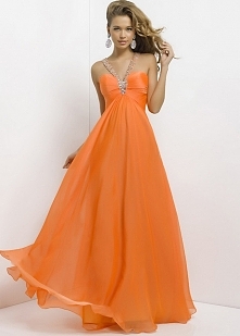 Orange Sequined Halter Neck Cutout Back Long Evening Gown