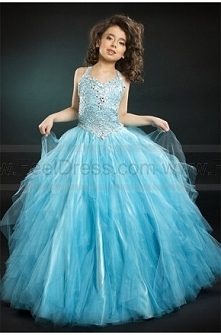 Halter Beading Tulle Satin Girl Pageant Dress