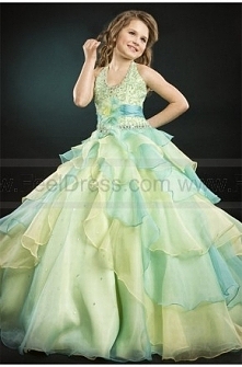 Halter Beading Bodice Organza Girl Pageant Dress