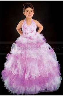 Halter Organza Beading Floor Length Pageant Dress