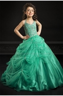 A line Halter Beading Bodice Soft Tulle Skirt Girl Pageant Dress
