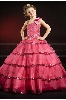 A line Slanted neckline Ruched Waistband Tiered Skirt Girl pageant Dress