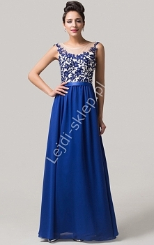 Chabrowa sukienka wieczorowa z gipiurą