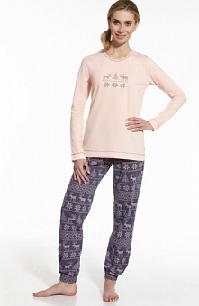 Cornette Nordic 673/43 piżama Modna dwuczęściowa piżama, utrzymana w skandynawskim stylu, bluzka w jasnoróżowym kolorze