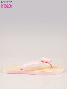 Różowe gumowe japonki z kokardą na grubszej podeszwie