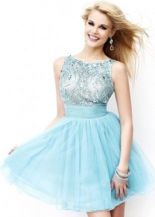 Sleeveless Beaded Top Light Blue Open Back Short Party Dress