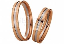 Elegancki komplet dwukolorowych obrączek z białego i różowego złota 8K i trzema brylantami - GRAWER W PREZENCIE