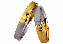 Dwukolorowy komplet obrączek z 8-karatowego złota z trzema pełnymi blasku brylantami - GRAWER W PREZENCIE