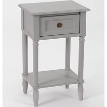Uroczy stolik nocny z szufladką i półką w odcieniu szarości.