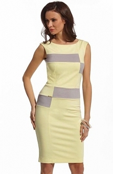 Ennywear 210037 sukienka Piękna cytrynowa sukienka, kontrastowe wstawki, dekolt w łódkę