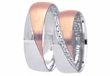 Niezwykła para dwukolorowych obrączek ślubnych próby 585 - białe i czerwone złoto - GRAWER W PREZENCIE - kolekcja True Love GESELLE Jubiler