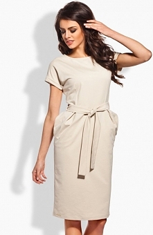 Lemoniade  L129 sukienka beż Stylowa sukienka, krótki rękaw, wykonana z jednolitego materiału