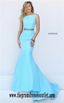 2016 Light Blue Sherri Hill 50408 Cutout Back Beaded Mermaid Dress Affordable