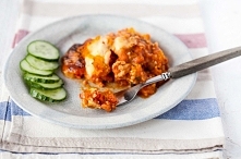 Zapiekanka miesno-pomidorowa pod pure z marchwi i ziemniaków. Zdrowsza wersja zapiekanki pasterskiej