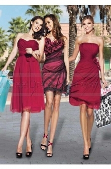 Flower Trimmed Tulle Red Mini Bridesmaid Dress