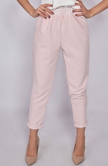 Milu M70 spodnie Eleganckie spodnie damskie, utrzymane w delikatnym pudrowym kolorze, w pasie gumka