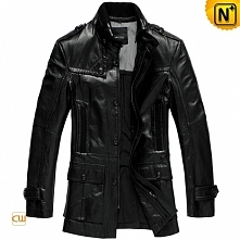 CWMALLS Black Leather Trenc...