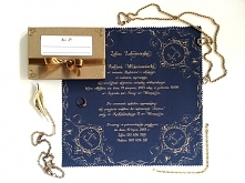 Materiałowe zaproszenia "Złotem zdobione" + pudełeczko