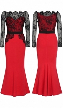 Długa czerwona suknia z koronką