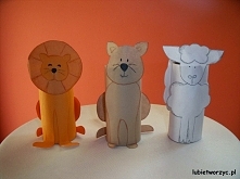 Lew, kot i owca - prace wykonane z rolki po papierze toaletowym i kolorowego papieru