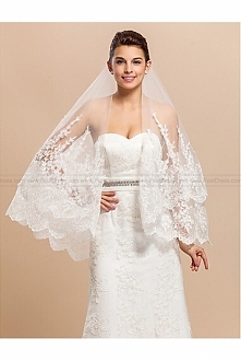 Elegant1 Layer Waltz Wedding Wedding Veil With Lace Applique Edge
