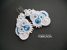 Duże długie kolczyki ślubne sutasz LUNA błękitne ślub handmade zamów na torsada.blogspot.com