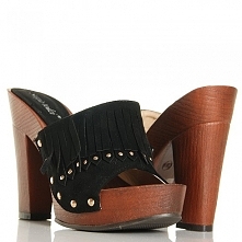 KLAPKI - MEGA WYGODNE CZARNE NA OBCASIE FRĘDZLE