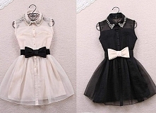 Sukienki z cienkiego materiału ... Czarna z blado różową kokardą i kołnierzykiem ... Blado różowa z czarną kokardą i kołnierzykiem .. Sukienki w sam raz na lato .. Na jakąś okazję .. Na co dzień