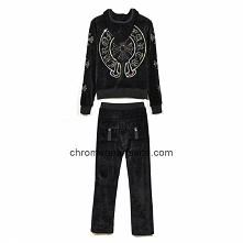Black Big Diamonds Horseshoe Velvet Casual Hoodie Set For Women