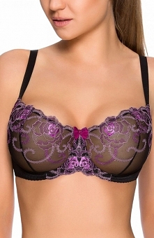Vena VB-10193 biustonosz miękki Elegancki miękki biustonosz, ozdobiony pięknym haftem w tonacji czerni i fioletu, boczki i tył wykonane z elastycznej dzianiny