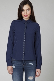 Granatowa koszula ze zdobioną plisą