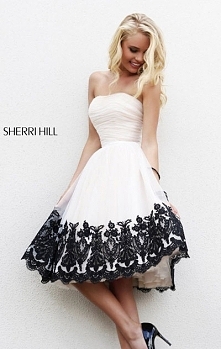 Cheap Ivory/Black Sherri Hill 11092 Strapless Floral Prom Dresses Short