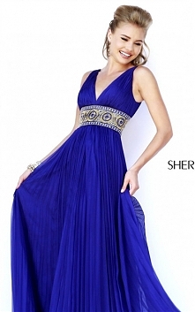 Sherri Hill 11189 Beaded V-Neck Ruched Long Purple Prom Dress 2015