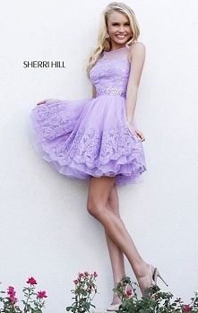 Cheap Sherri Hill 11091 Light Purple Jeweled A-Line Lace Homecoming Dress