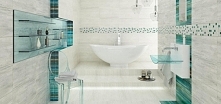Szarość o turkus w łazience.
