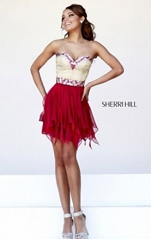 Beaded Sherri Hill 1928 Ruby Chiffon Ruffled Cheap Short Homecoming Dresses