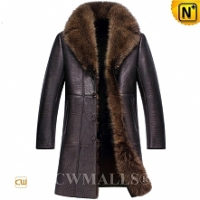 CWMALLS® Custom Shearling Fur Trench Coat Embossed CW836058
