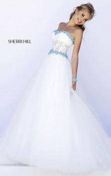 Ivory/Aqua Beaded Strapless...