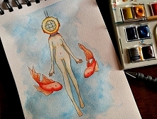 już niedługo.. wieli błękit i wielkie nurkowanie :) obrazek z okazji nurkowego safari, akwarela i cienkopis :)