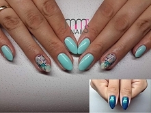 paznokcie hybrydowe + naklejka o efekt szmaragdu