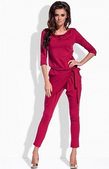 Lemoniade L156 kombinezon bordowy Elegancki kombinezon damski, ładnie podkreśla figurę, długi rękaw