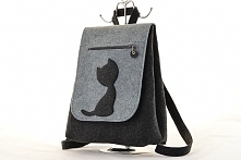 Filcowy Plecak z Kotkiem - Grafit z Szarym