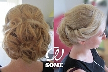 Upięcie z gęstych włosów.