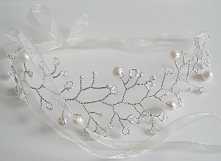 Opaska, wianek ślubny. Naturalne perły słodkowodne i kryształy Swarovski.