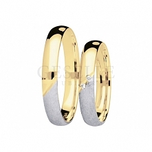 Delikatne obrączki z białego i żółtego złota z ozdobnym matem i duetem brylantów - kolekcja You&Me