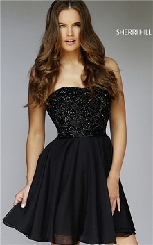 2015 Cheap Strapless Beaded Mini Black Homecoming Dress By Sherri Hill 1954