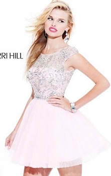 2014 Sherri Hill 2814 High Neck Off Shoulder Beaded Tulle Dress For Homecoming