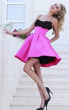 Fuchsia Black Sherri Hill 32099 Straps Lace Affordable Prom Dress 2016
