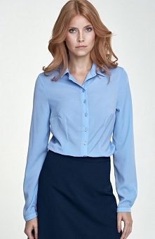 Nife B70 koszula niebieska Elegancka koszula z kołnierzykiem, wykonana z tgładkiej tkaniny, długi rękaw